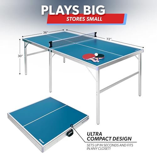 Image of GoSports Mid-Size Table Tennis Game Set - Red or Blue - Indoor /Outdoor Portable Table Tennis Game with Net, 2 Table Tennis Paddles and 4 Balls
