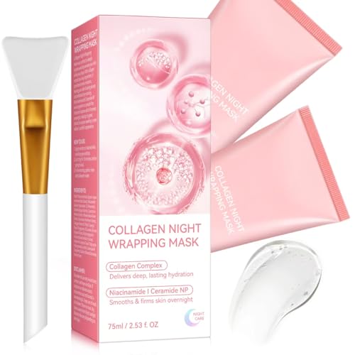 Mascarilla de Colágeno, Mascarilla Facial de Colágeno Para Envolver Durante la Noche, Collagen Overnight Wrapping Peel Off Facial Mask, Mascarilla de Noche de Colágeno 75ml (2PCS 75ml)
