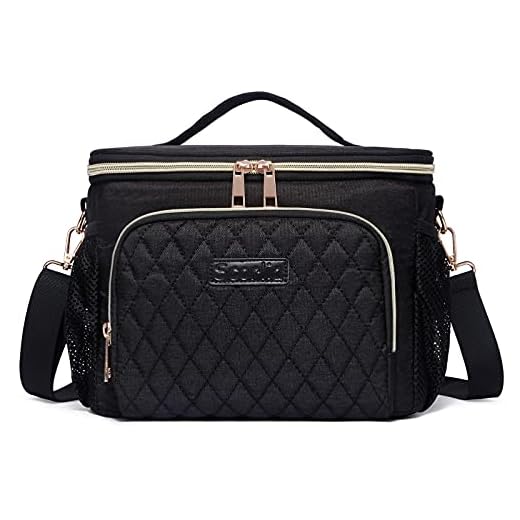 Scorlia Lancheira térmica para mulheres/homens, bolsa térmica à prova de vazamento para escritório, trabalho, escola, piquenique, praia, lancheira reutilizável com alça de ombro ajustável e bolsos laterais para crianças/adultos - 10 L, preta