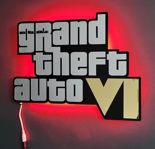 Image of AD INFINITUM LED Wall Lamp, Comic Lover, Bat Cave, Night Lamp, for Gift, Kids Room, Gaming Setup, Gaming Room, Man Cave (GTA-VI Silver Mirror Backlit)