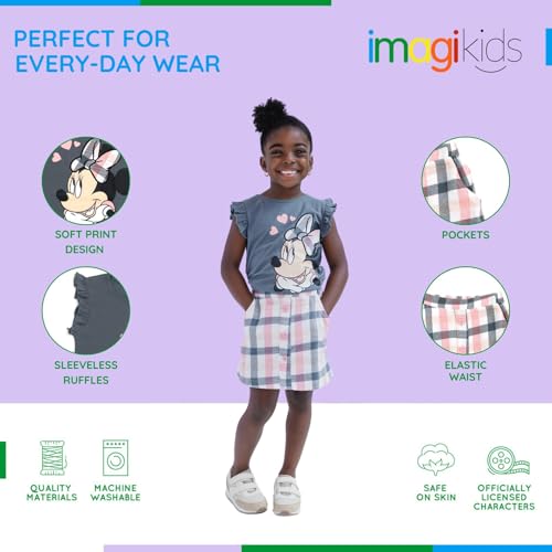 Disney Minnie Mouse Toddler Girls T-Shirt and Skirt Plaid Gray/Pink 3T - image 3