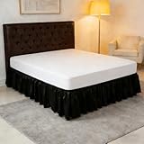 Gireshome Hotel Bed Skirt Faux Silk Ruffler for King/Queen/Full/Twin Size with 14' Drop Hotel Line (Black)