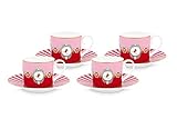 Pip Studio 4er Set Tassen & Untertasse Love Birds | rot-pink - 200 ml