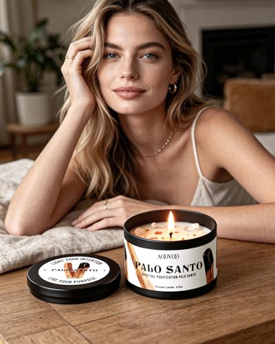 Image of AOOVOO 2 Pack Palo Santo Candles - Cleansing Candle with Crystals & Palo Santo Wood Inside, 13oz 100 Hours Long Lasting, Non Toxic Candle for Spiritual House Energy Meditation Yoga