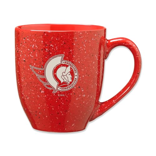 Image of Rico Industries NHL Hockey Ottawa Senators Red 16 oz Team Color Laser Engraved Speckled Ceramic Coffee Mug
