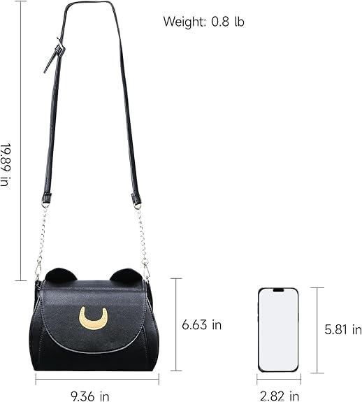 Moon Sailor Luna Bag Damen Mode Frauen Gothic Handtasche Messenger Crossbody Geldbörse Cosplay Umhängetasch Schwarz