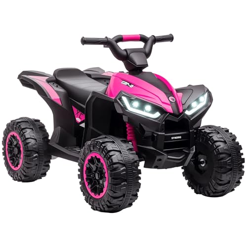 HOMCOM Quad Eléctrico para Niños 12V, Quad para Niños de 3-5 Años, con 2 Motores, Velocidad Ajustable 3-6km/h, Faros, Bocina, Música, USB, Avance y Retroceso, Rosa