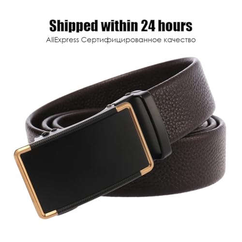 Men's Brown Leather Belt With Automatic Metal Buckle Reversible Belt Chrome Buckle Black 120cm3