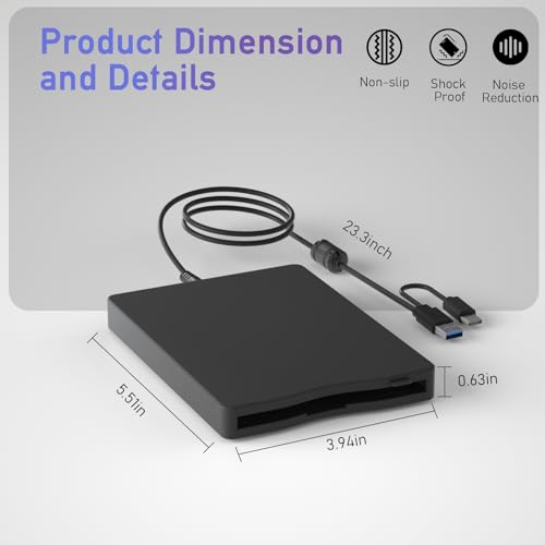 3.5 Floppy Drive USB External, Portable Floppy Disk Reader for Laptop, Plug and Play USB Disk Drive 3.5-inch External, Type C 1.44 MB FDD Drive, Reader for PC Windows 2000/XP/7/8/10/11 - Thumbnail 5
