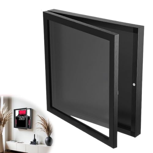 Marco de camiseta de fútbol, 33 x 33 cm, marco de camiseta con puerta acrílica protectora, marco negro para fútbol, hockey, baloncesto, béisbol, camiseta deportiva