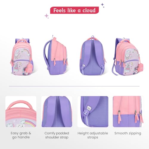 Image of Genie Backpack for Girls Laptop Sleeve, Three Compartments and Organiser with Padded Shoulders |Best for Books,Stationery,Lunch Box & Essentials