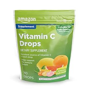 Amazon Basic Care Vitamin C Supplement Drops, Lemon, Orange & Grapefruit, 140 count (Previously SoundHealth)