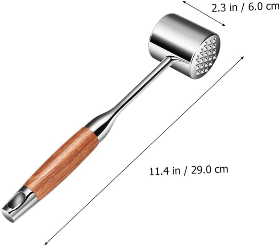 Stainless Steel Meat Tenderizer Hammer 304 Steel Kitchen Mallet for Home Use with Hardwood Handle, Dual-sided Steak Pounder Tool for Beef, Chicken, and Pork Cooking Random Color