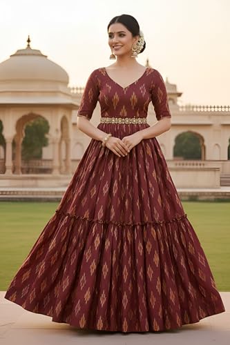 Image of Cotton Pochampally ikat unstitched blouse, Kurthi, long frock fabric material for women (1 meter, 2 meters & 3 meters)