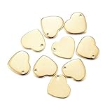 FASHEWELRY 100Pcs Gold Heart Blank Stamping Tags Stainless Steel Tiny Flat Charm Pendants 11x10mm with Hole for Jewelry Necklace Bracelet Craft Making