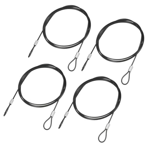 YOKIVE 4 Pcs Safety Cable Locks, Stainless Steel Security Wire Ropes with Double Loop | Great for Homes Doors Fences (Black, 3.3=Ft, 2mm Dia)