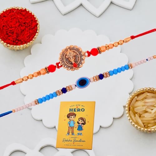 Image of Great Art Rakhi Set with Roli Chawal & Fridge Magnet | Traditional Raksha Bandhan Combo-FM127