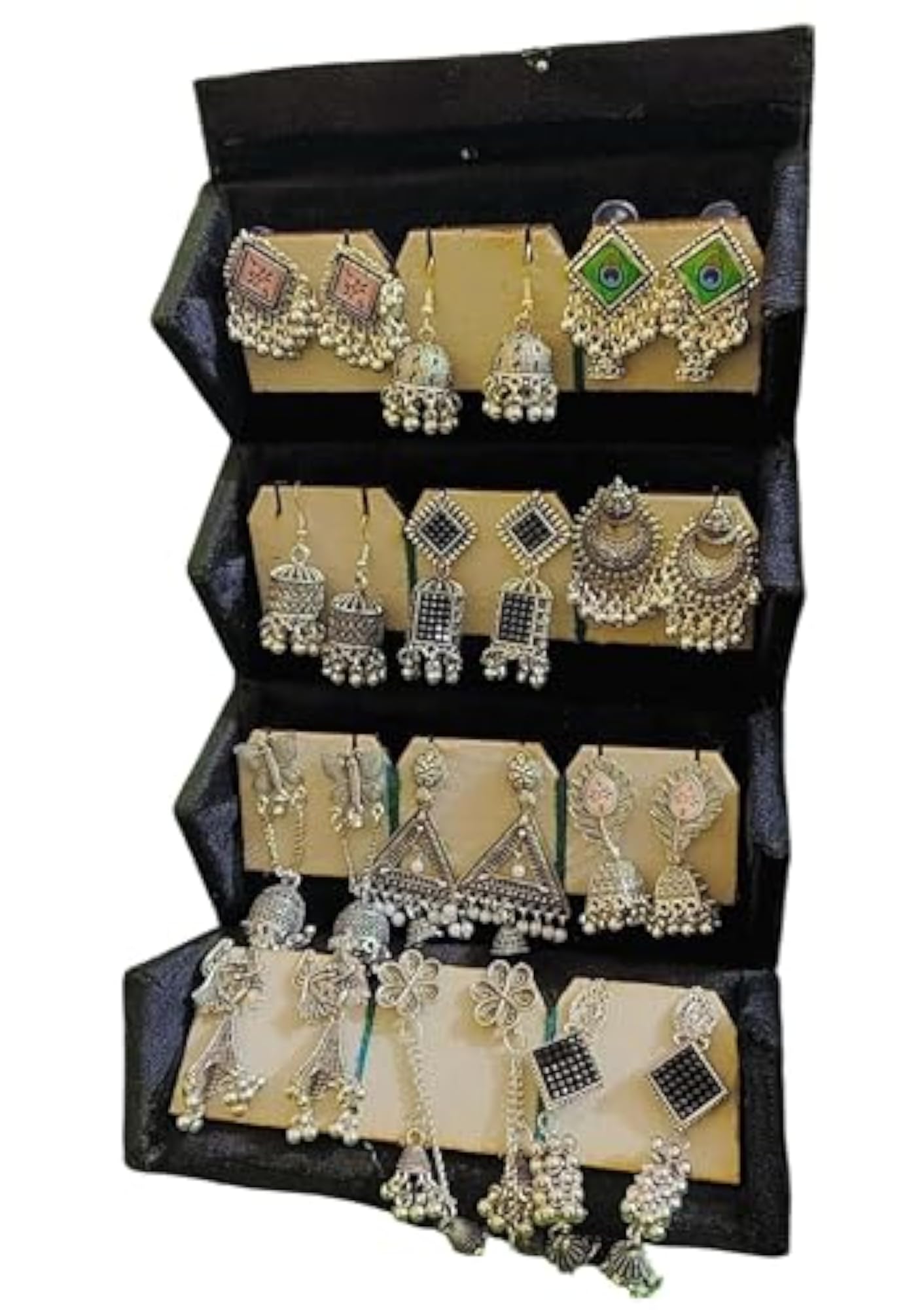Women's Modern Oxidized Designer Stud Earrings Set of 12