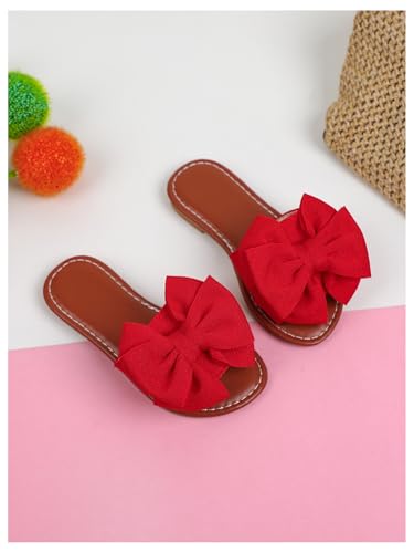 Verdusa Girl's 3D Bow PU Leather Slip on Slippers Color Block Open Toe Flat Sandals2