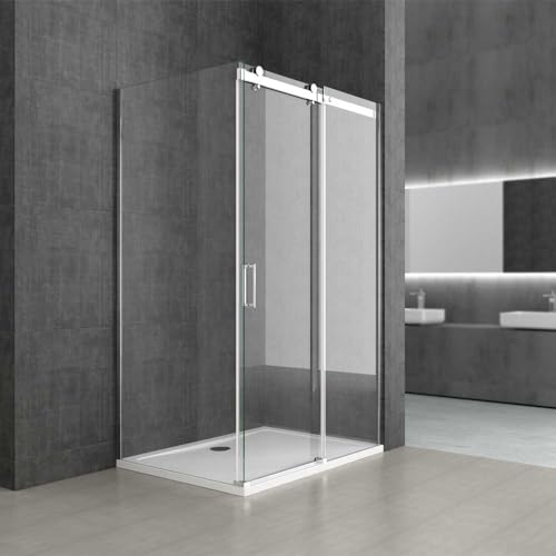 Durovin Bathrooms 1000 x 800mm Sliding Door L Shape Rectangular Frameless Shower Enclosure - 8mm Safety Clear Glass
