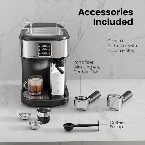 Image of Electactic 20 Bar Professional Compact Espresso Cappuccino Machine with Auto Milk Frother, Stainless Steel Coffee Maker for Cappuccino, Latte