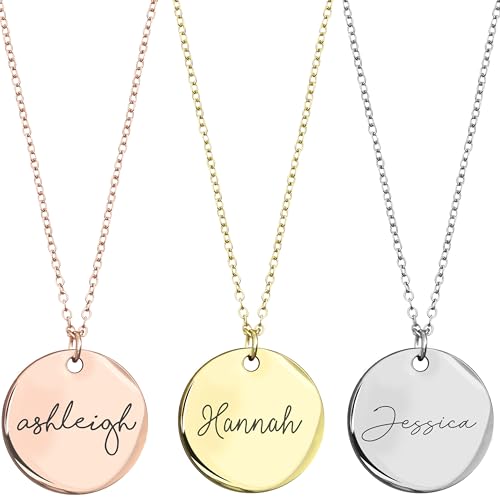 MignonandMignon Personalized Coin Name Necklace Custom Engraved Jewelry Gift for Bridesmaid Birthday Handmade Jewelry for Women Mom Gift for Her – LCN-N