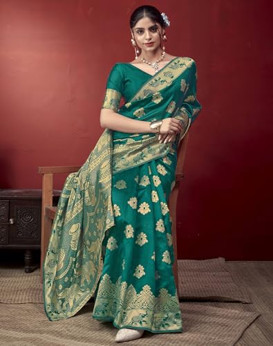 Image of SIRIL Women's Banarasi Soft Silk Saree Pure Silk with Unstitched Blouse Piece