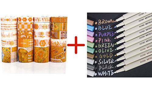 Bundle - 20 Rolls Decorative Tape and Metallic Markers 10 Assorted Colors