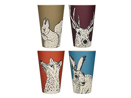Creative Tops Into The Wild Bamboo Cup Set with Animal Designs, Multi-Colour, Set of 4
