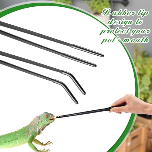 Image of Lasnten 2 Pcs Extra Long Stainless Steel Reptile Feeding Tongs with Rubber Tip 10 Inch, 10.5 Inch Bearded Dragon Aquarium Straight and Curved Long Tweezer Terrarium Feeder Tool for Tank(Black)