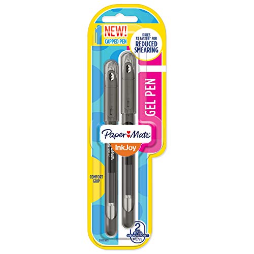 Paper Mate Canetas de gel InkJoy ponta média (0,7 mm) com tampa, 2 unidades, pretas (2022983)