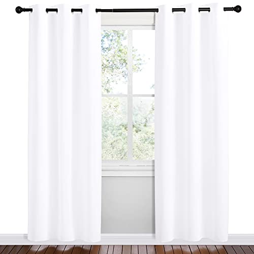 Image of NICETOWN White Samll Window Blackout Curtain Panels, Set of 2, 42 inches x 78 inches, 50% Light Blocking Curtains for Bedroom & Dining Room Window