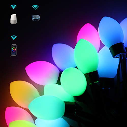 Alexa Christmas Lights String Smart WiFi Xmas Decorative Lights LED|50LEDs,33FT|Versatile Mode|Multi Color Mood Lighting|Timer|Music Sync|UL Adataptor|Indoor Outdoor Halloween Decoration(C9 Bulbs)