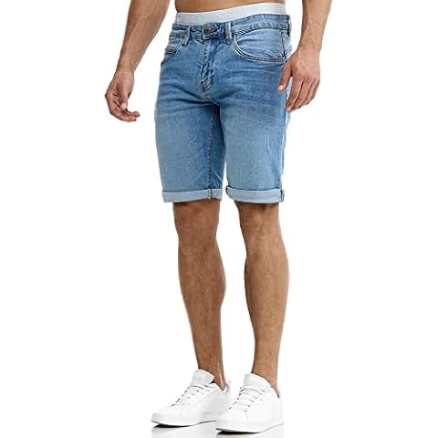 Indicode Men’s Caden Jeans Shorts with 5 Pockets Made of 98% Cotton | Short Denim Stretch Pants Used Look Washed Destroyed Regular Fit Casual for Men Blue Wash L Cover