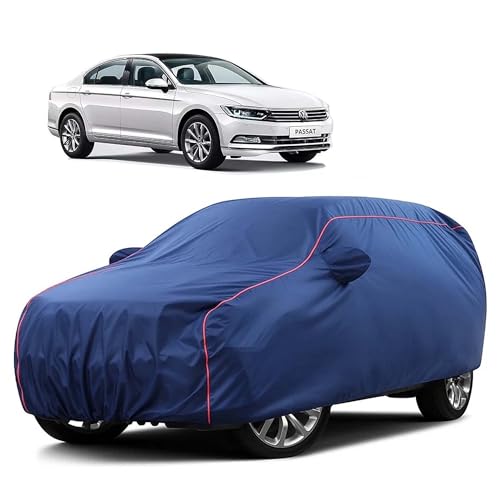 Image of Sulfar 100% Water Resistant Car Body Cover Compatible with Mirror for Volkswagen Passat (Triple Stitched, Full Bottom Elastic, Blue Taffeta with Red Piping)