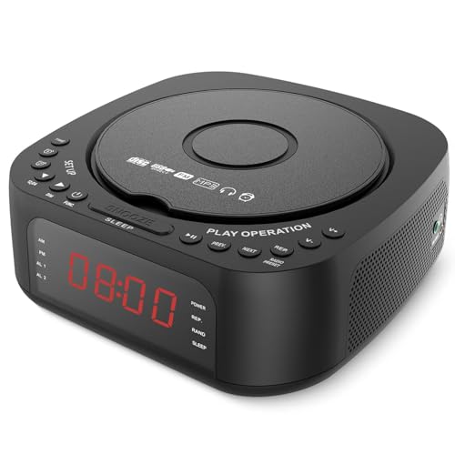 Tosuny CD Player Wecker, CD Radiowecker mit Fernbedienung, Bluetooth Lautsprecher und Zwei Alarmen, Dimmbares Display mit Sleep Timer für das...