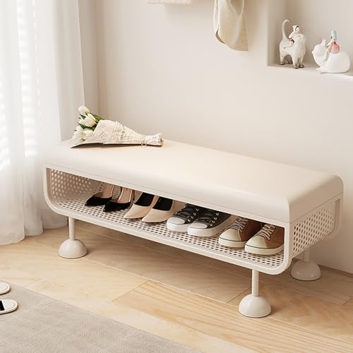 Banco Zapatero Con Asiento De Piel Sintética, Zapatero De Entrada Con Asiento Acolchado, Banco Zapatero Con Asiento, Banco De Almacenamiento De 2 Estantes, Taburetes Bajos Para Salón Dormitorio(120*35