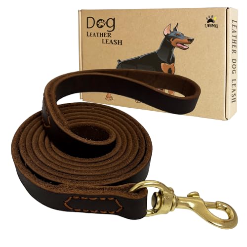 Leather Dog Leash 6ft x 3/4 inch, Heavy Duty Genuine Leather Braided Dog Training Leash, Soft and...