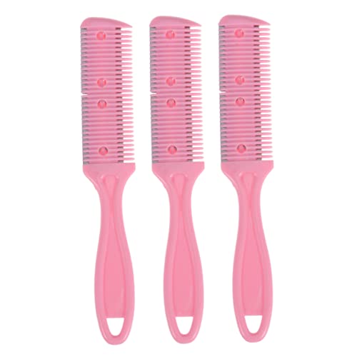Frcolor 3個 両面散髪はさみ ヘアカッターコーム ヘアグルーミングシェイパーコーム 薄毛コーム プロのバリカン ペットのバリカン ステンレスヘアコーム ヘアカッタートリマー ピンク