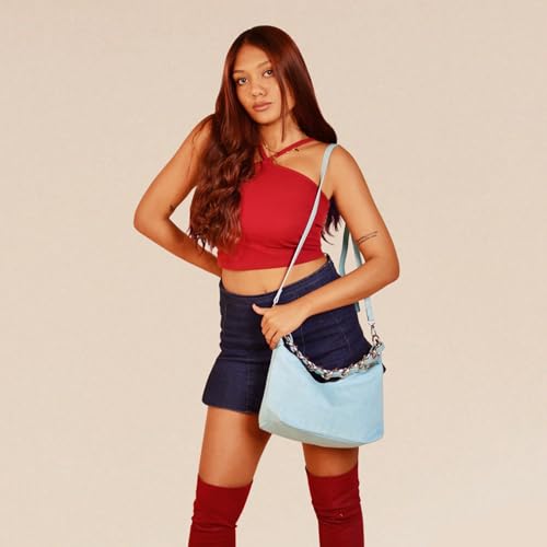 Image of Ecoright Denim Shoulder Bag for Women, Hand Bags for Women Stylish, Hobo Handbag, Women Handbags with Zipper Pocket