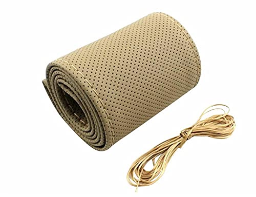Auto Hub Leathe-rite Car Steering Wheel Cover Compatible with Nissan Sunny Car Steering Cover, (Color-Beige -Size-Small)