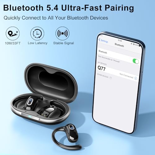 Image of Open Ear Ear buds, Bluetooth 5.4 Wireless Earbuds, 50H, Air Conduction Headphones, HD Stereo Bass Over Ear Earphones with Earhooks, Ultra-Comfort Secure Fit, IPX7 Waterproof Headset for Working Sports