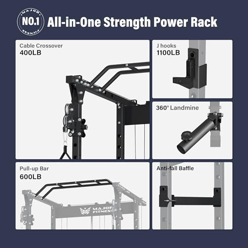 Image of MAJOR FITNESS Power Cage Drone1 Premium- Multi-Function Power Rack for Home Gym, Squat Rack with Pull-up Bar, Cable Crossover System, J-Hooks, for Strength Training, Heavy-Duty Steel Construction