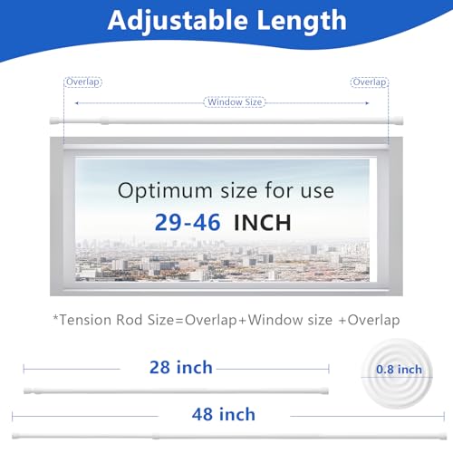Image of Goowin Tension Curtain Rod 28 to 48 Inch, 5 /8 inch Diameter No Drilling Small Tension Rod, Expandable Spring Loaded Curtain Rods, Rods for Closet, windows, Cupboard, 2 Pack, White