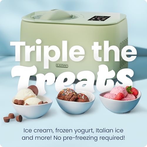 Image of Iceman by Chefman Trio Ice Cream Maker | No Pre-Freezing with Built-In Compressor | for Ice Cream, Froyo, Sorbet, Sherbet, Italian Ice, Frozen Yogurt & More | (2) 20oz Containers & Lids