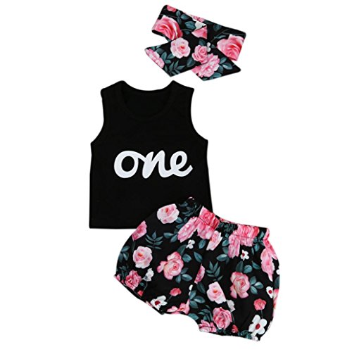 UOMOGO® Bimbo Bambino Bambine Senza Maniche Camicetta Maglietta Banda Gonna Corta Set Abiti Abiti Maglietta Shorts 0-24 Mesi (età: 18~24 Mesi, Nero)