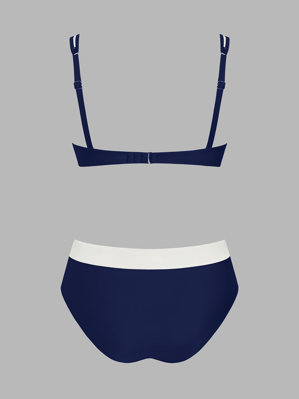 CUPSHE Ensemble bikini deux pièces pour femme - Taille haute - Armatures larges et réglables - Couleurs contrastées - Crochet arrière