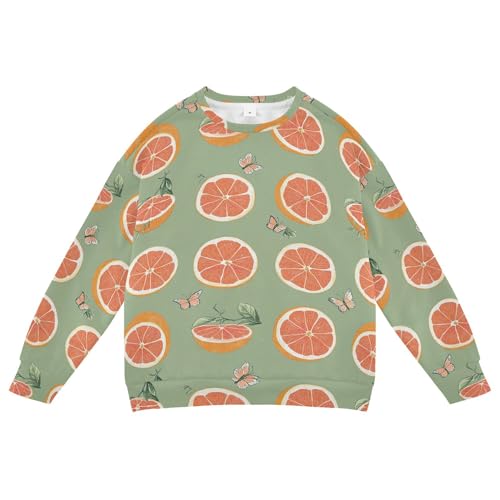 JUNZAN Art Grapefruit Fruit Sage Green Kids Girls Sweatshirt Hoodie Crewneck Fall Tops Shirts Camping 4T