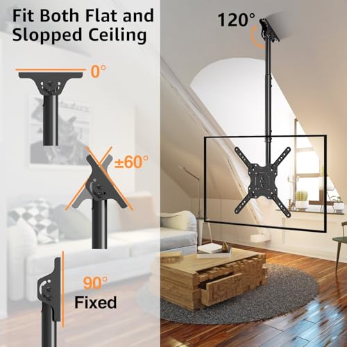 Image of ELIVED Ceiling TV Mount Fits Most 26-65 Inch LED, LCD OLED Flat Screen TVs, Full Motion Height Adjustable, Swivel and Tilt TV Bracket, Max VESA 400x400mm, Holds up to 99 lbs.