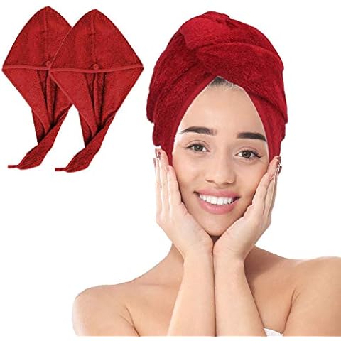 Hair Towel Wrap for Women Rapid Action and Highly Absorbent Head Turban with Loop and Button Fastener | Pack of 1 | 100% Cotton | 62 x 23 cm Cover
